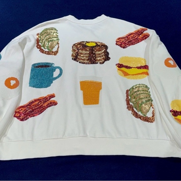 🥞🥓🍳Queen Of Sparkles S (Oversized) Brunch Sequined Sweatshirt EUC - Picture 5 of 10